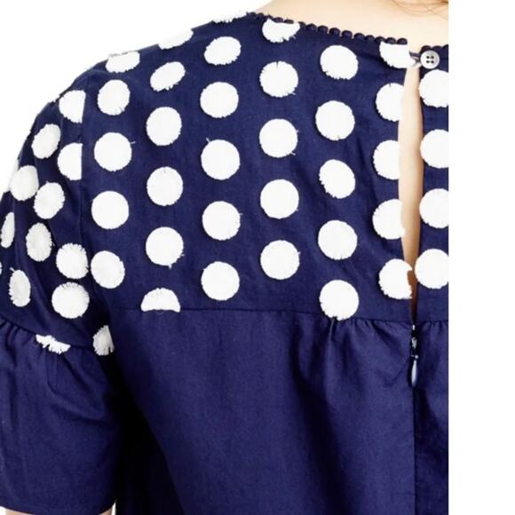 J. Crew Bell Sleeve Fringe Dot Dress blue white sz 10 - Picture 4 of 8